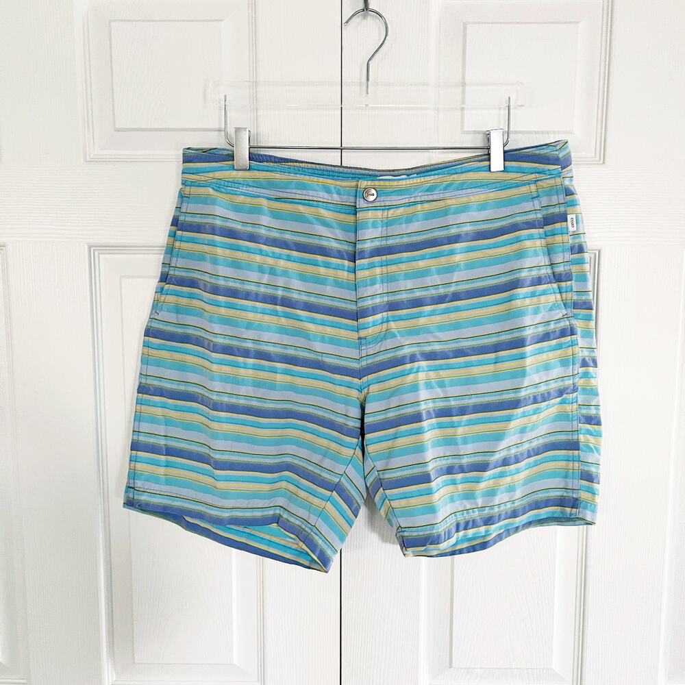 Onia The Calder Striped Swim Trunks Blue Yellow Resort Beach Shorts